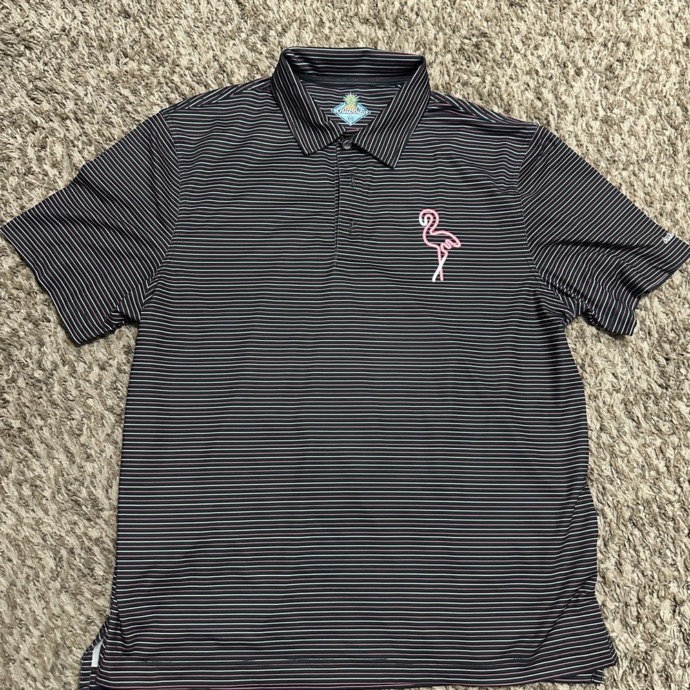 Chubbies Size Medium Black Stripe Neon Flamingo Classic Golf Performance Polo